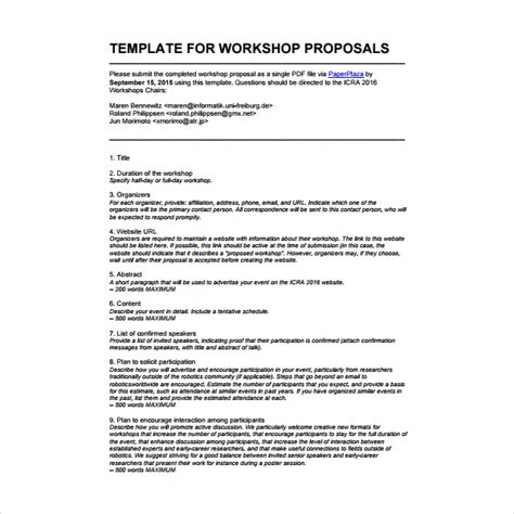 free workshop proposal template word